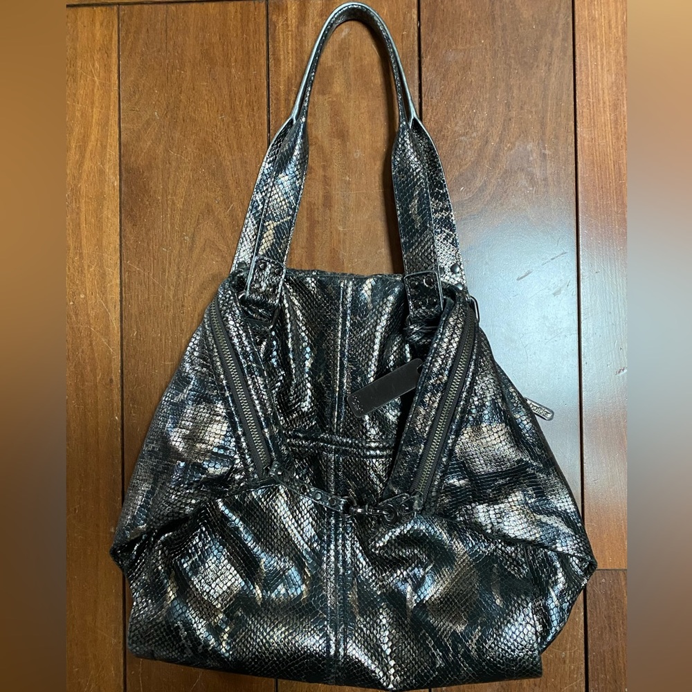 Botkier Metallic Python Embossed Calfskin Leather… - image 3